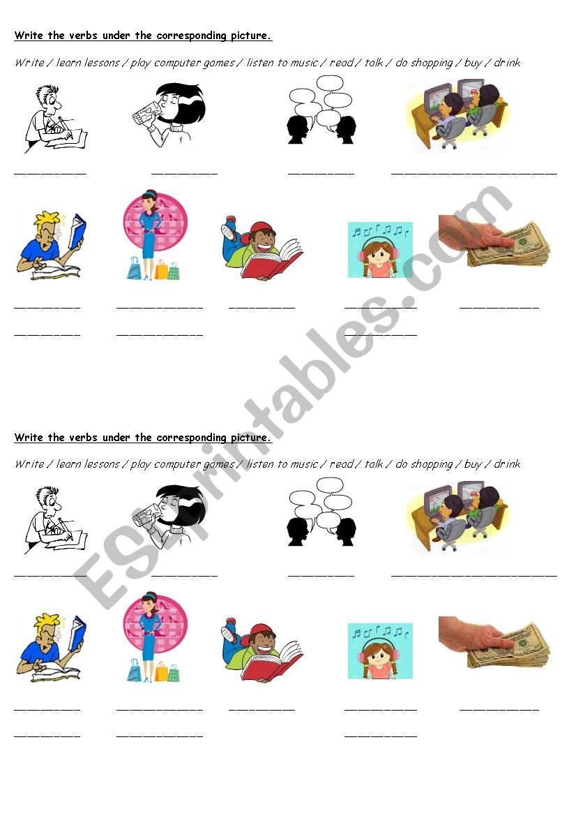 Daily activities vocabulary worksheet