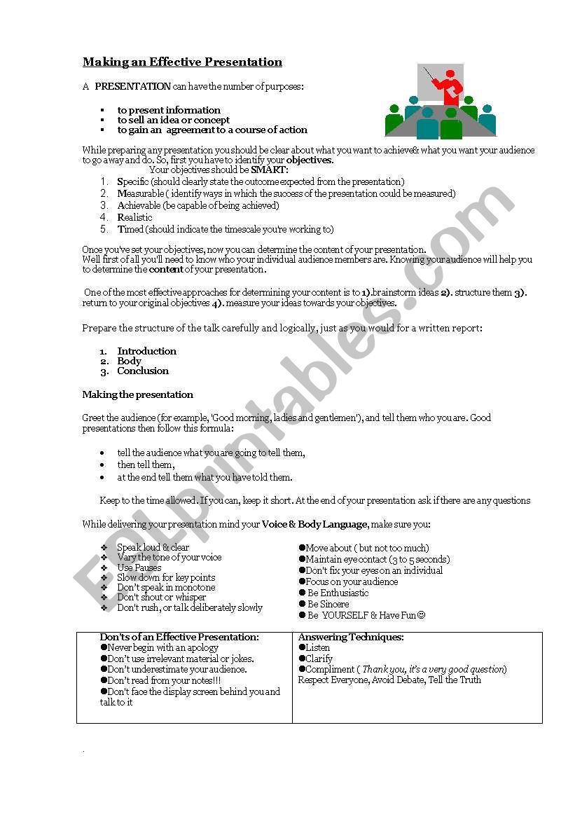 How to make a presentation worksheet