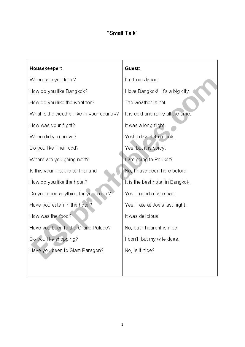 Small Talk or Chit Chat worksheet