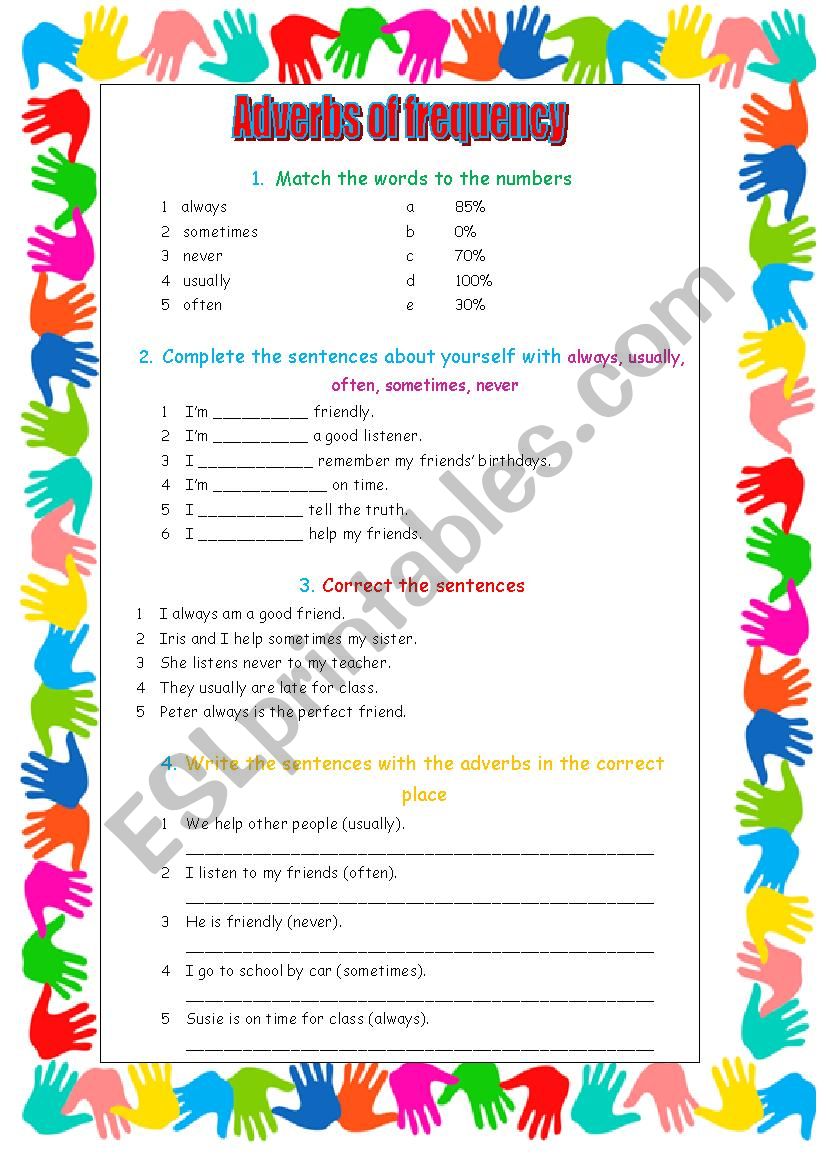 Adverbs of frequency- a friendly worksheet