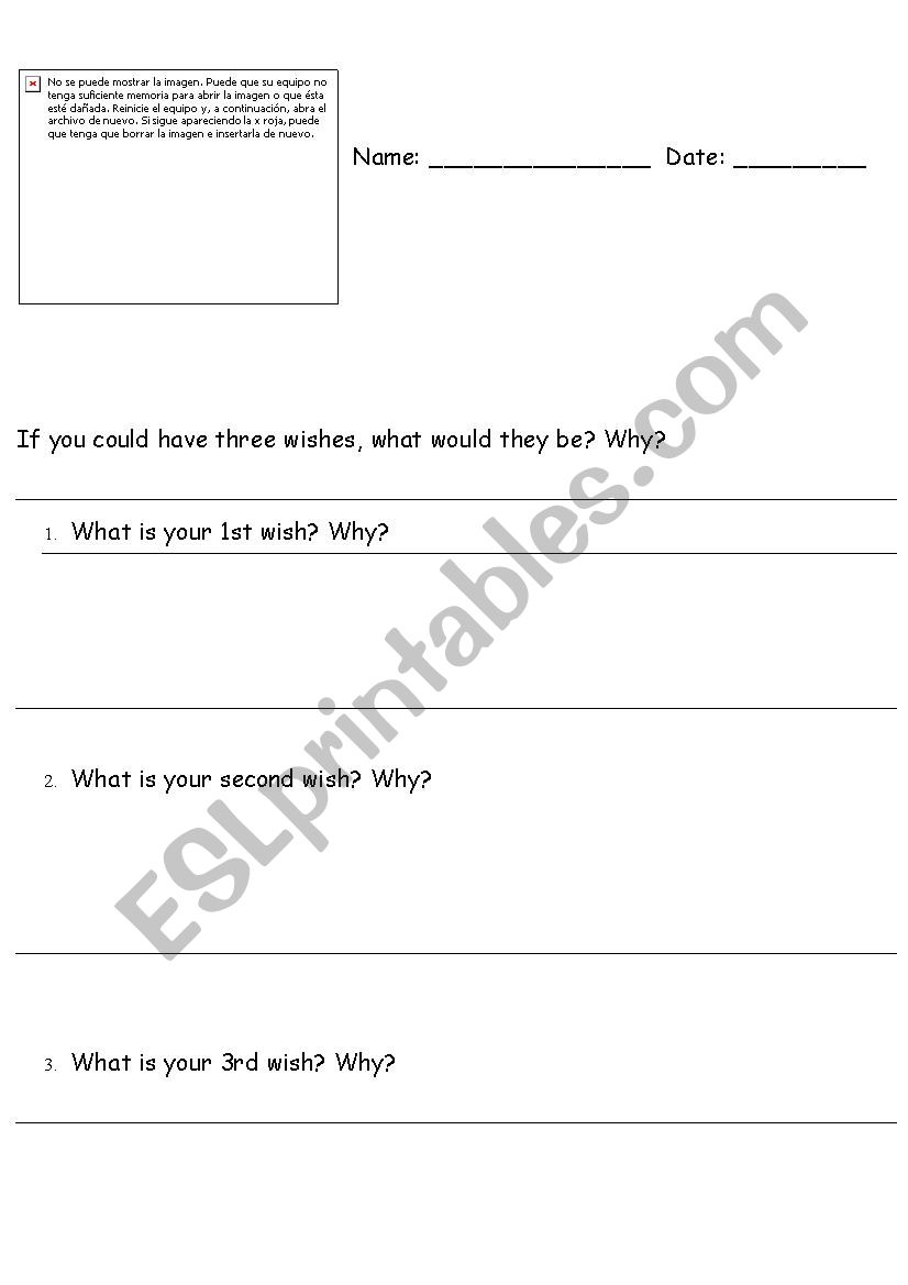 Three wishes worksheet worksheet