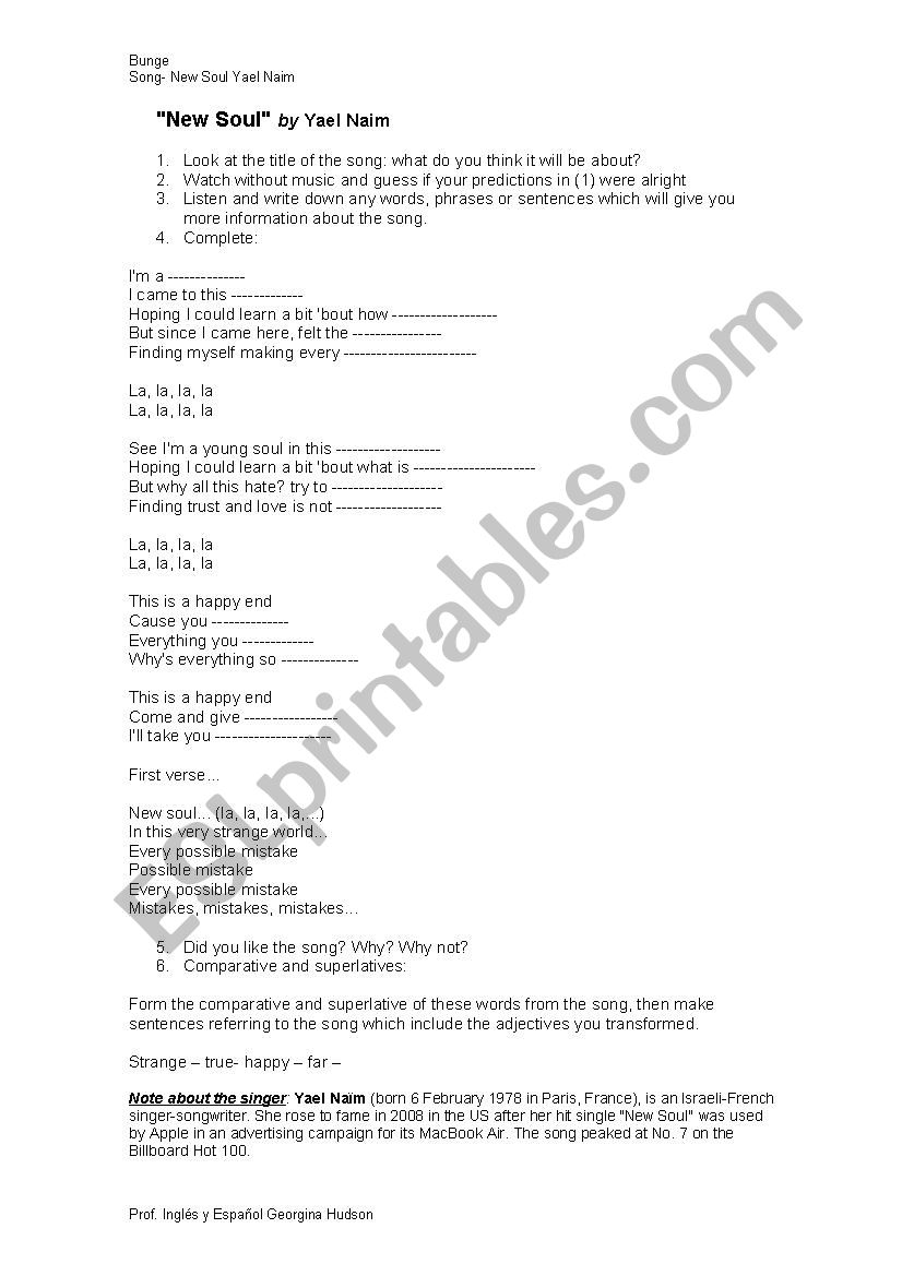 New Soul worksheet