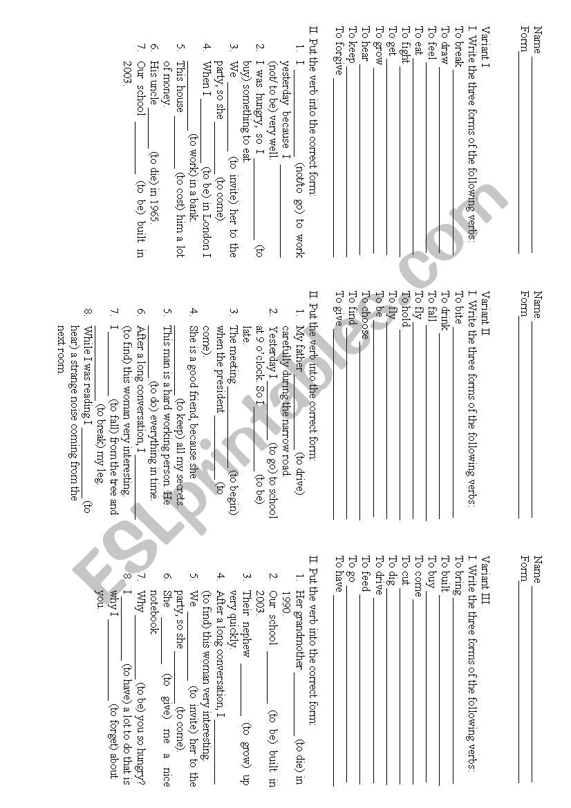 past simple of irregular verbs 