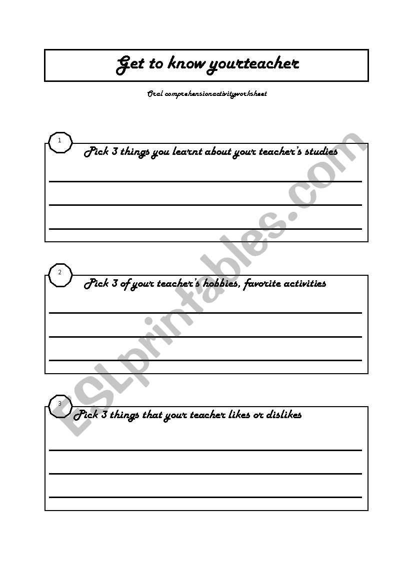 GET TO KNOW YOUR TEACHER - BACK TO SCHOOL ACTIVITY