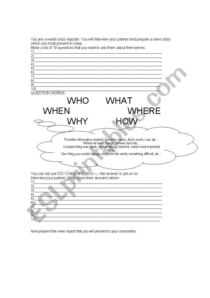 The Interview worksheet