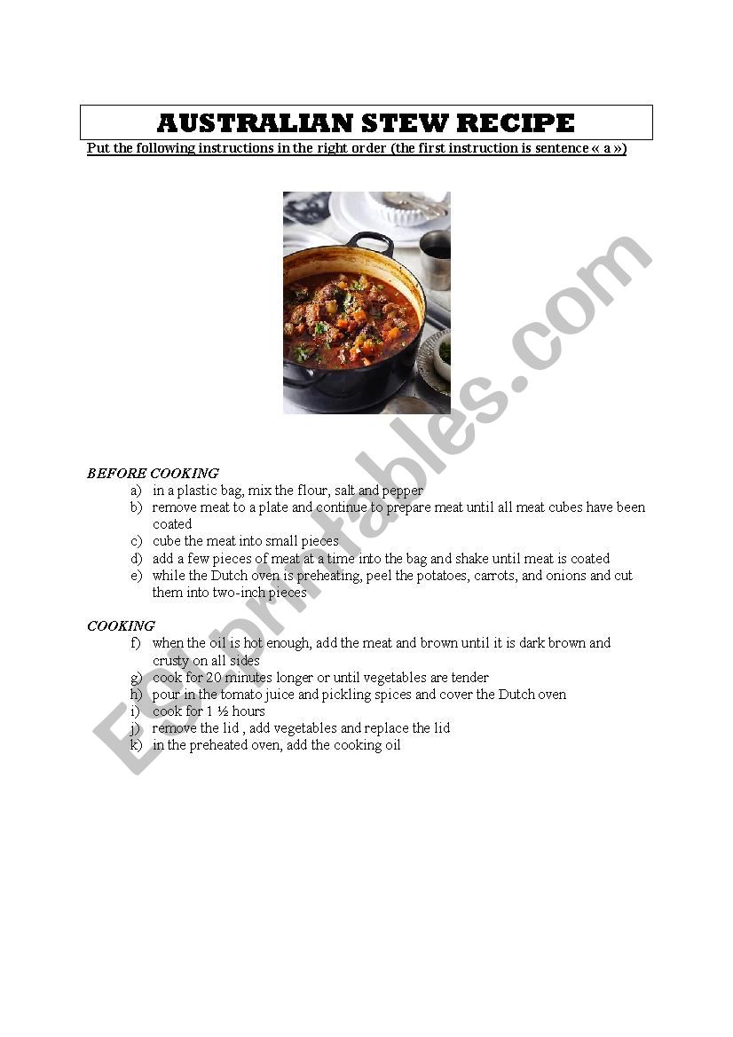 THE AUSTRALIAN STEW worksheet