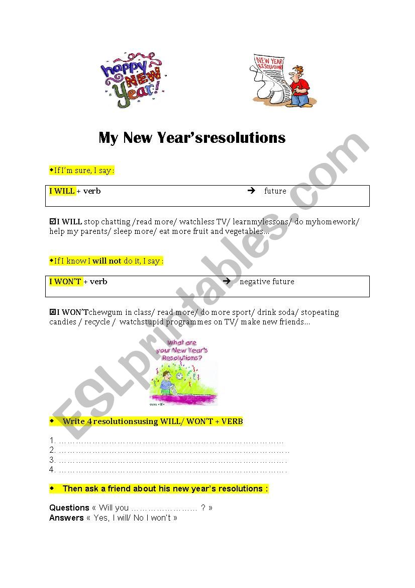 My new years resolutions worksheet