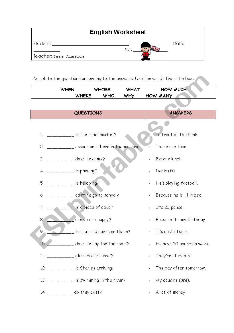 wh words worksheet