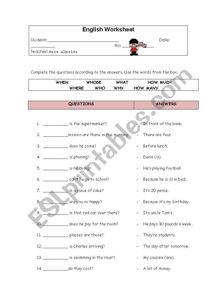 wh words worksheet