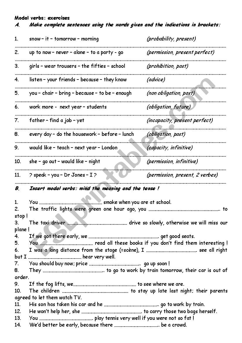 Modals exercise worksheet