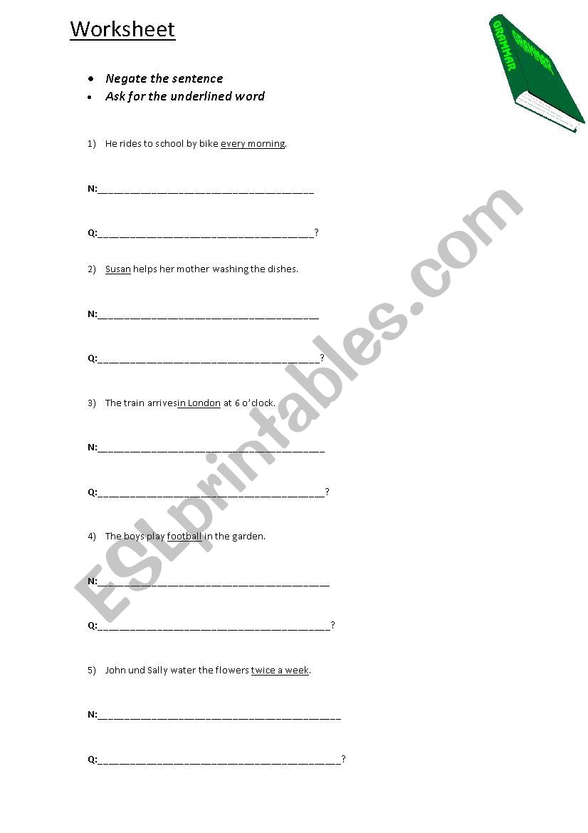 negation and asking for the underlined word in present simple