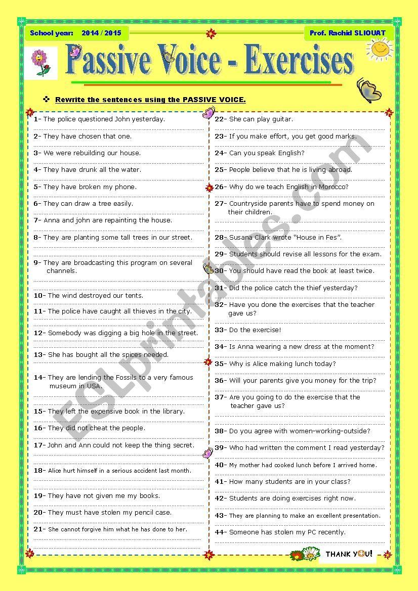 Passive Voice: Exercises worksheet