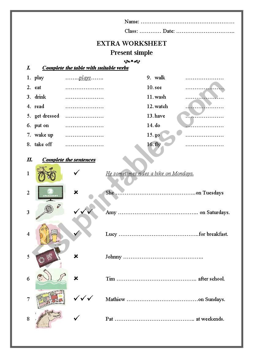 Present Simple - he/she/it worksheet