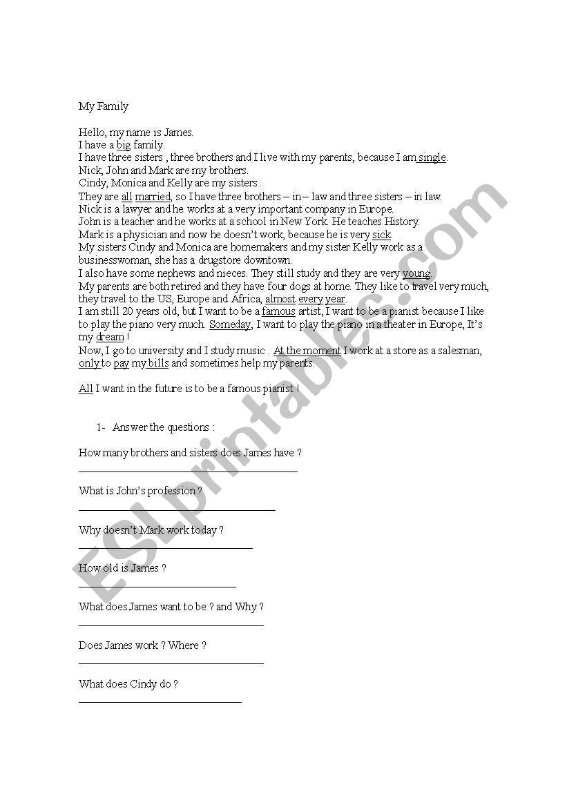 My Family worksheet