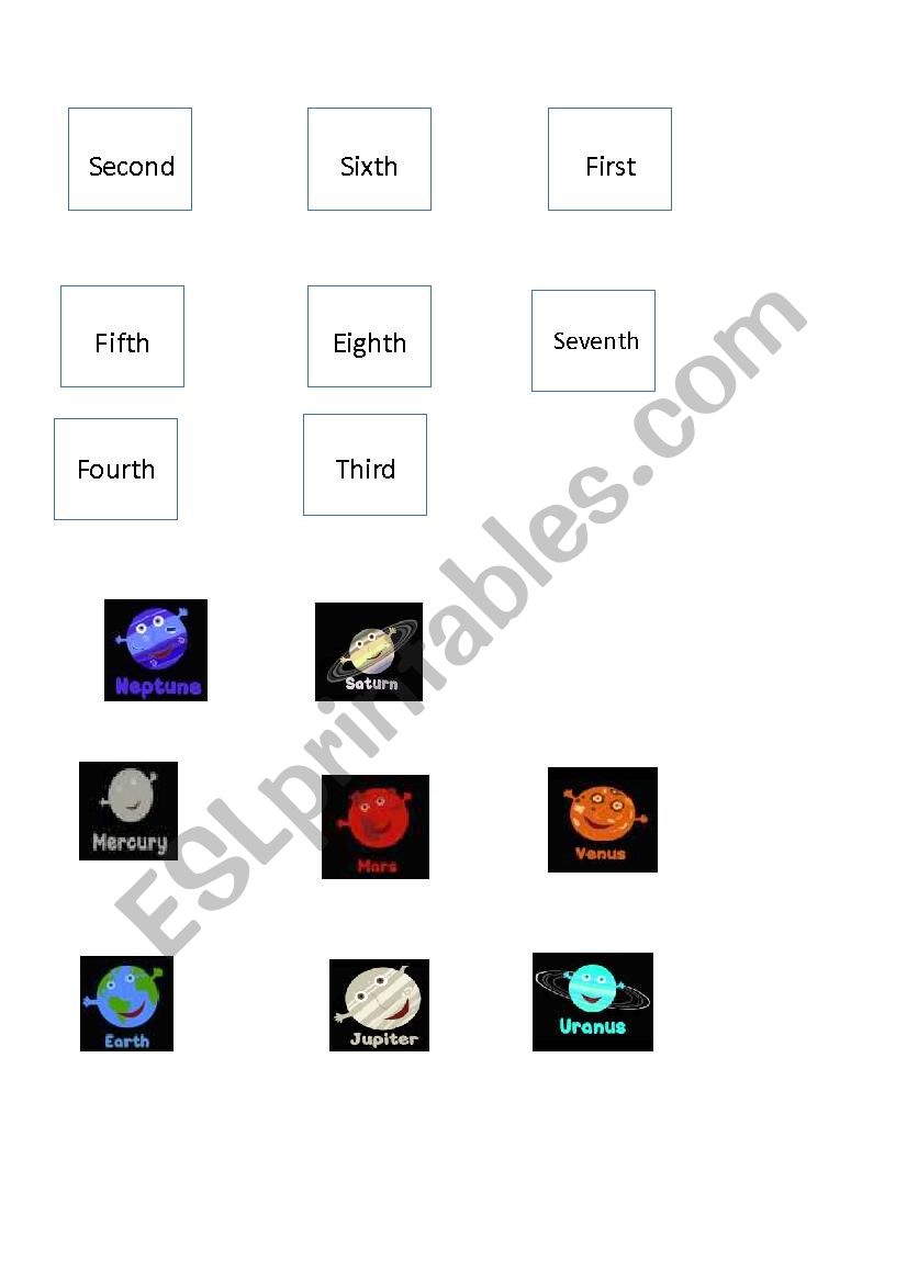 Planet Ordinal Numbers worksheet