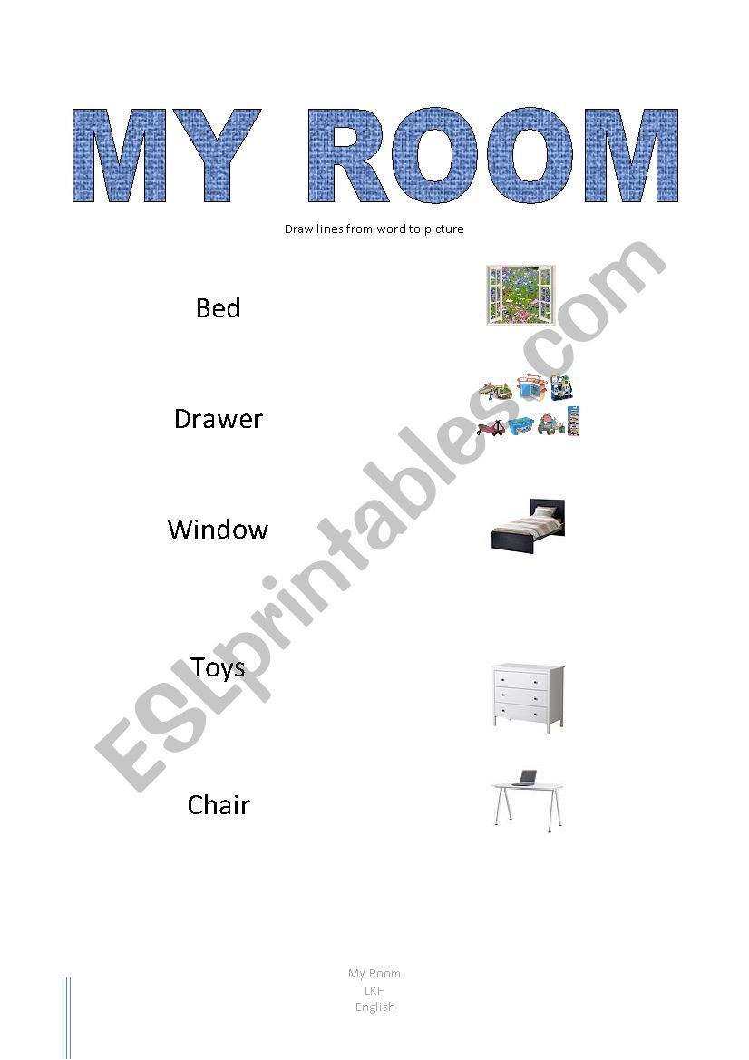 My room - draw lines from word to picture
