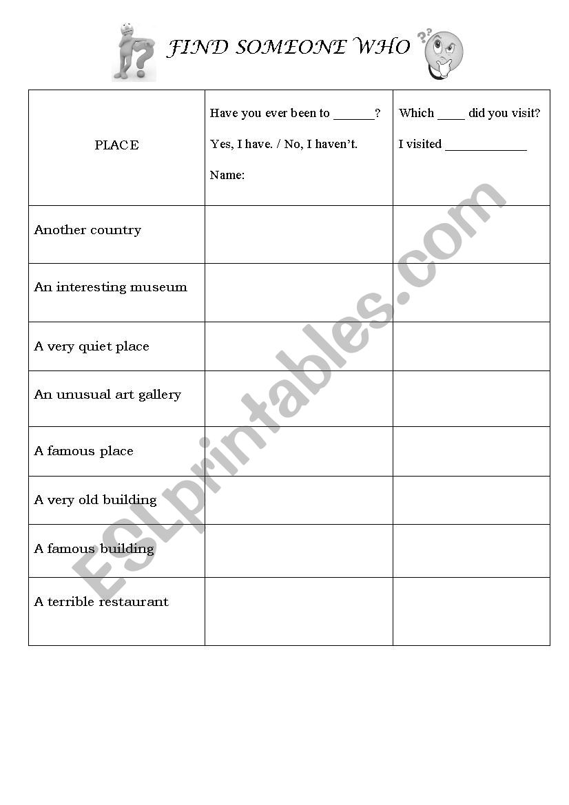 Questionnaire Present Perfect Simple