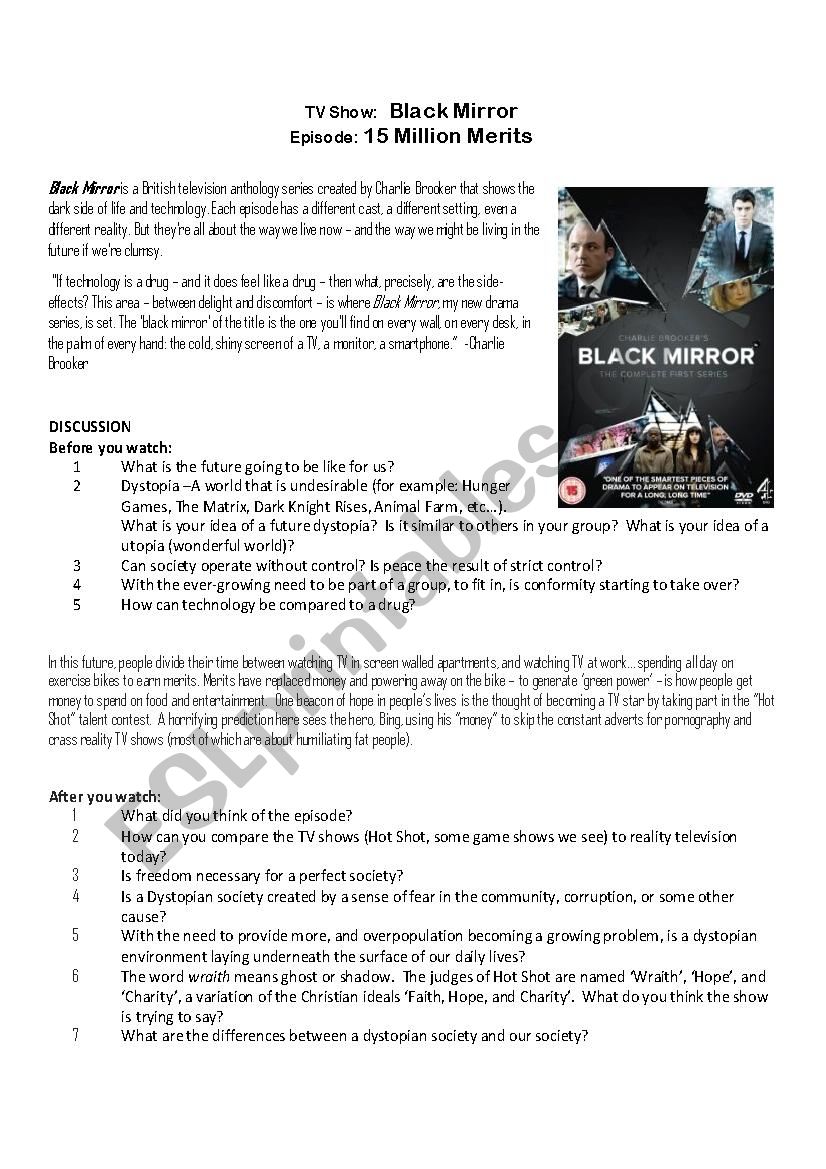 Black Mirror - Season 1, Ep. 2 - 15 Million Merits Worksheet