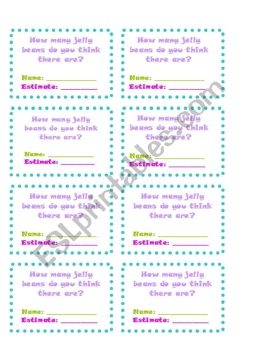 Jelly bean guessing game worksheet