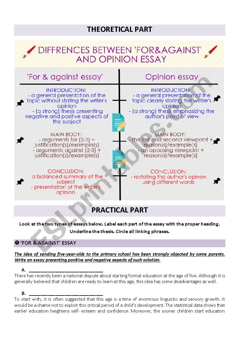 DIFFERENCES BETWEEN ESSAYS worksheet