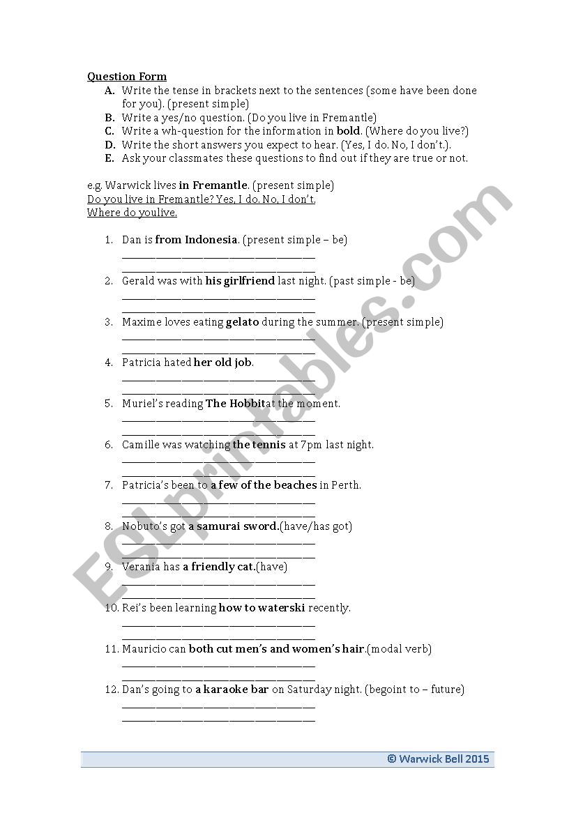 Question form review + mingle (Pre-Int-->Int)