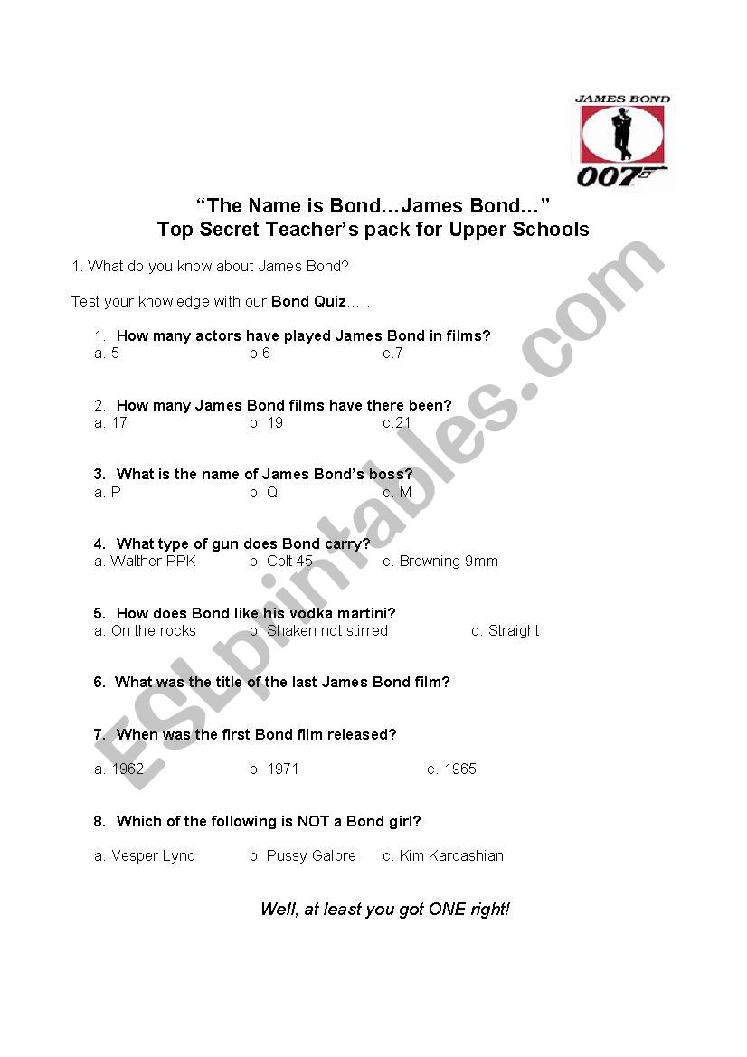 james bond worksheet