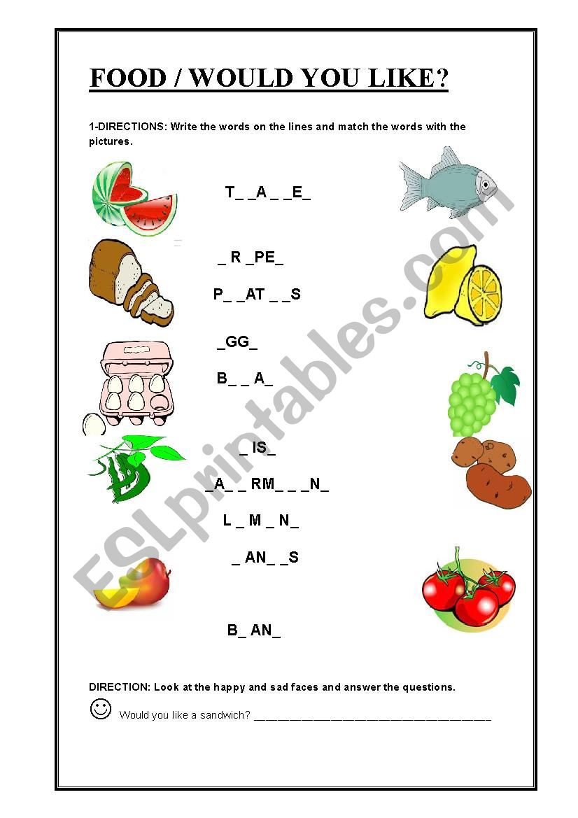 FOOD/WOULD YOU LIKE? worksheet