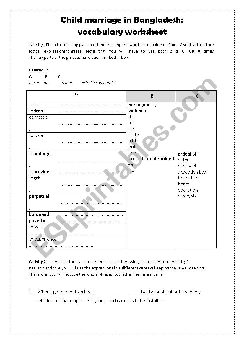 Child marriage in Bangladesh 2/2 - VOCABULARY 