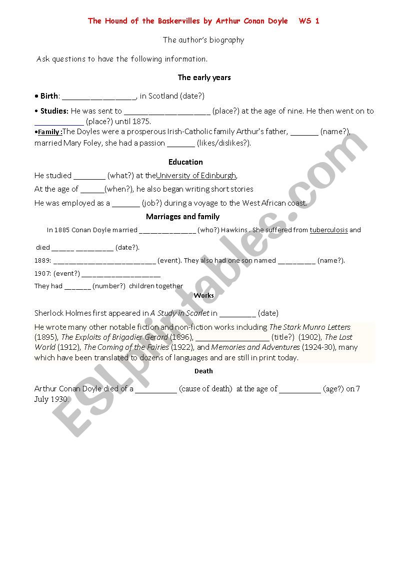 the hound of the baskervilles worksheet the hound of the baskervilles worksheet