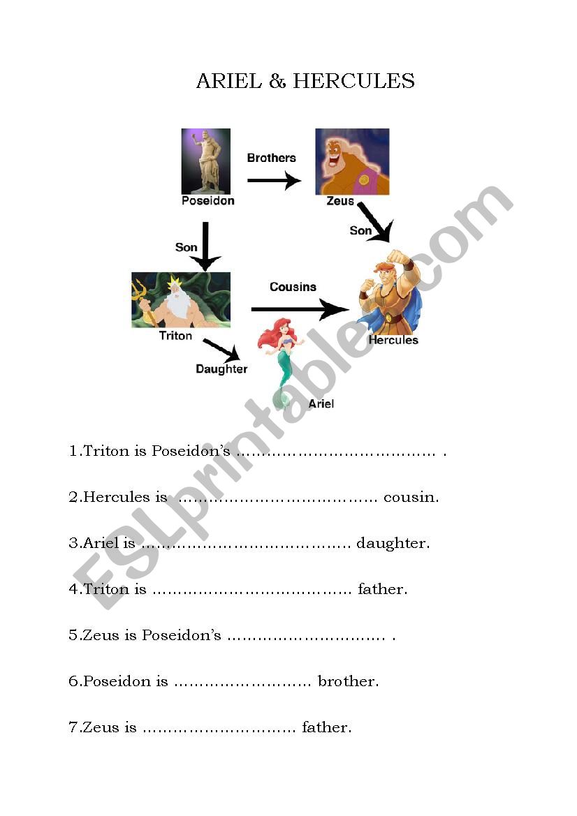 Ariel Hercules worksheet