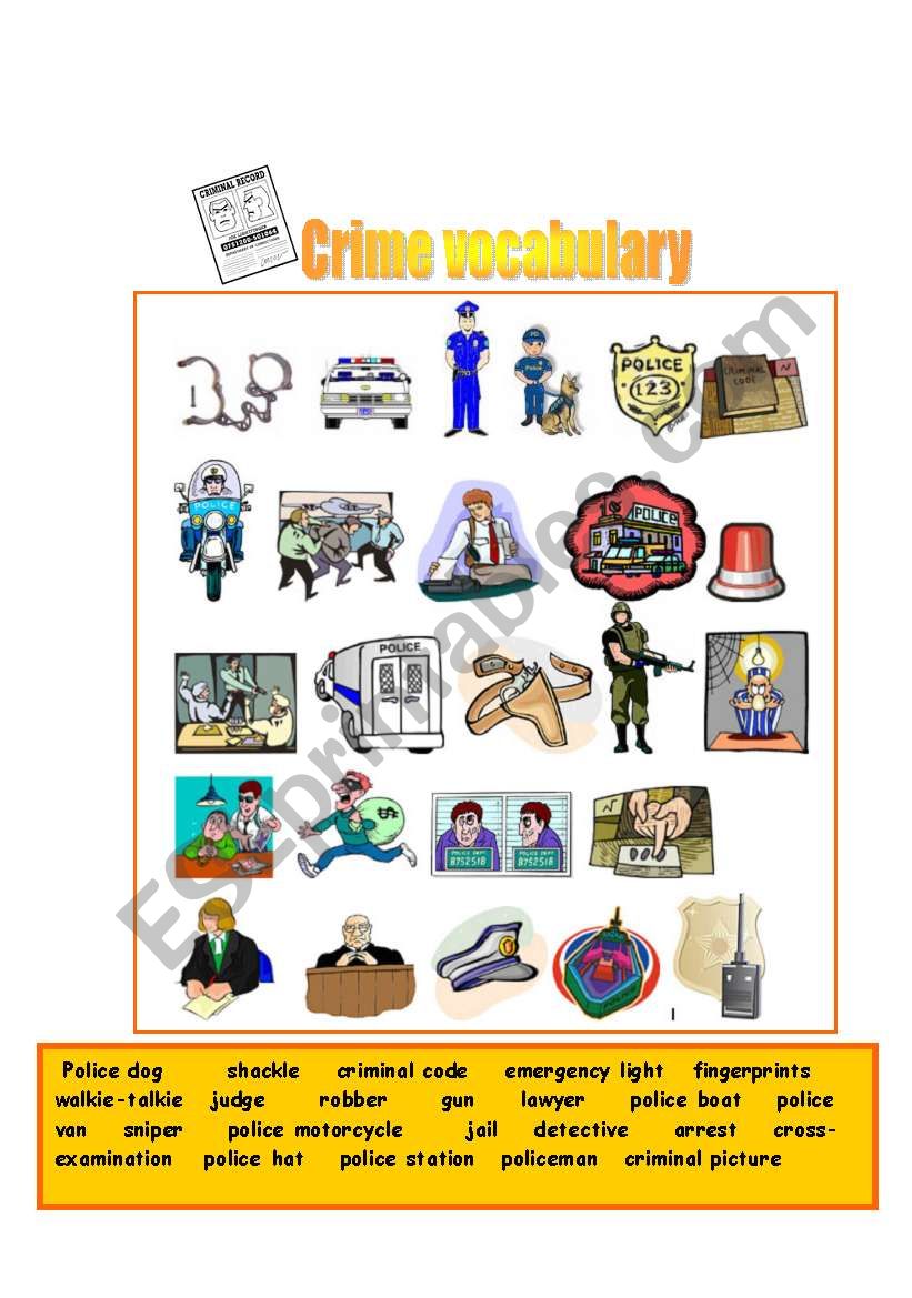 Crime vocabulary  worksheet