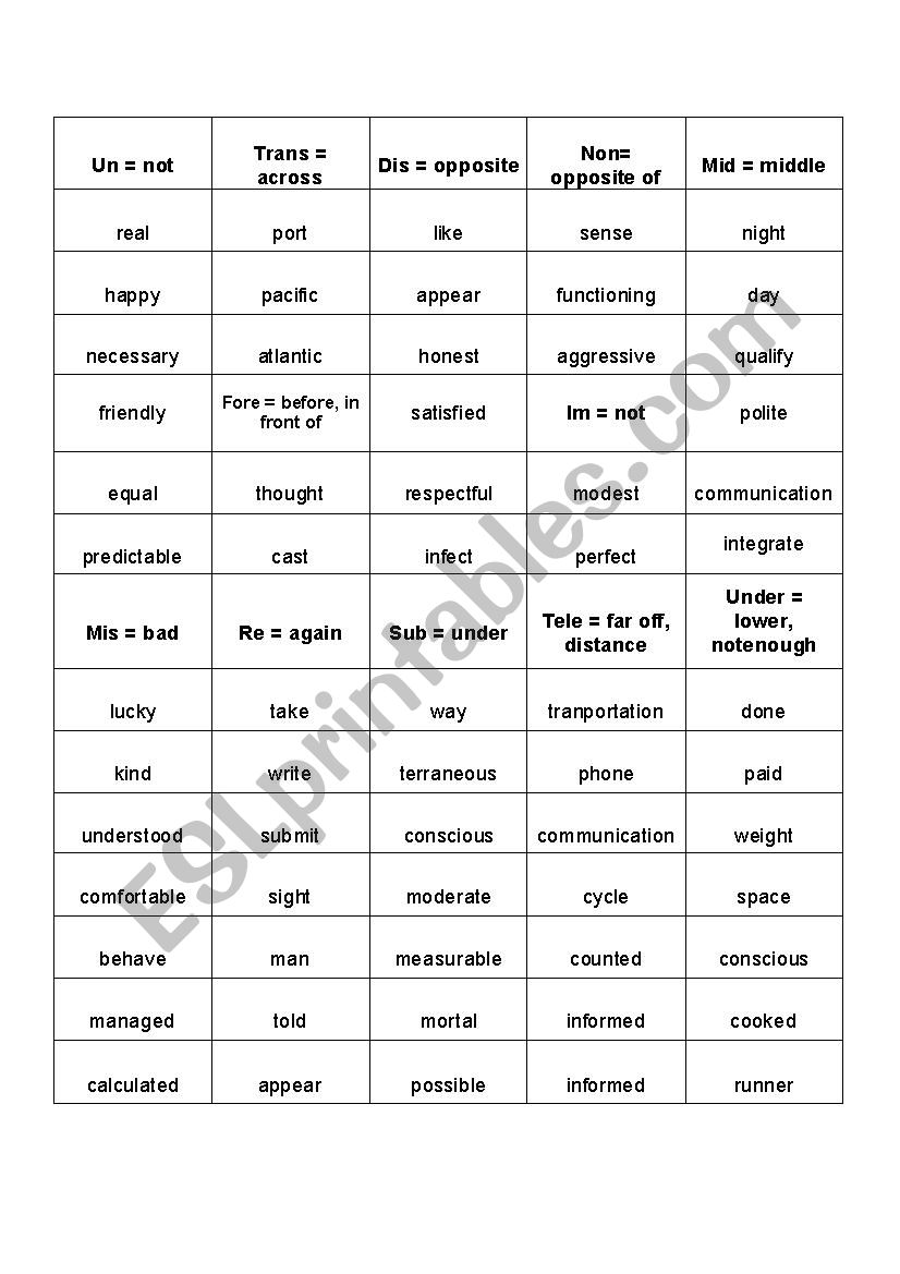 prefixes worksheet