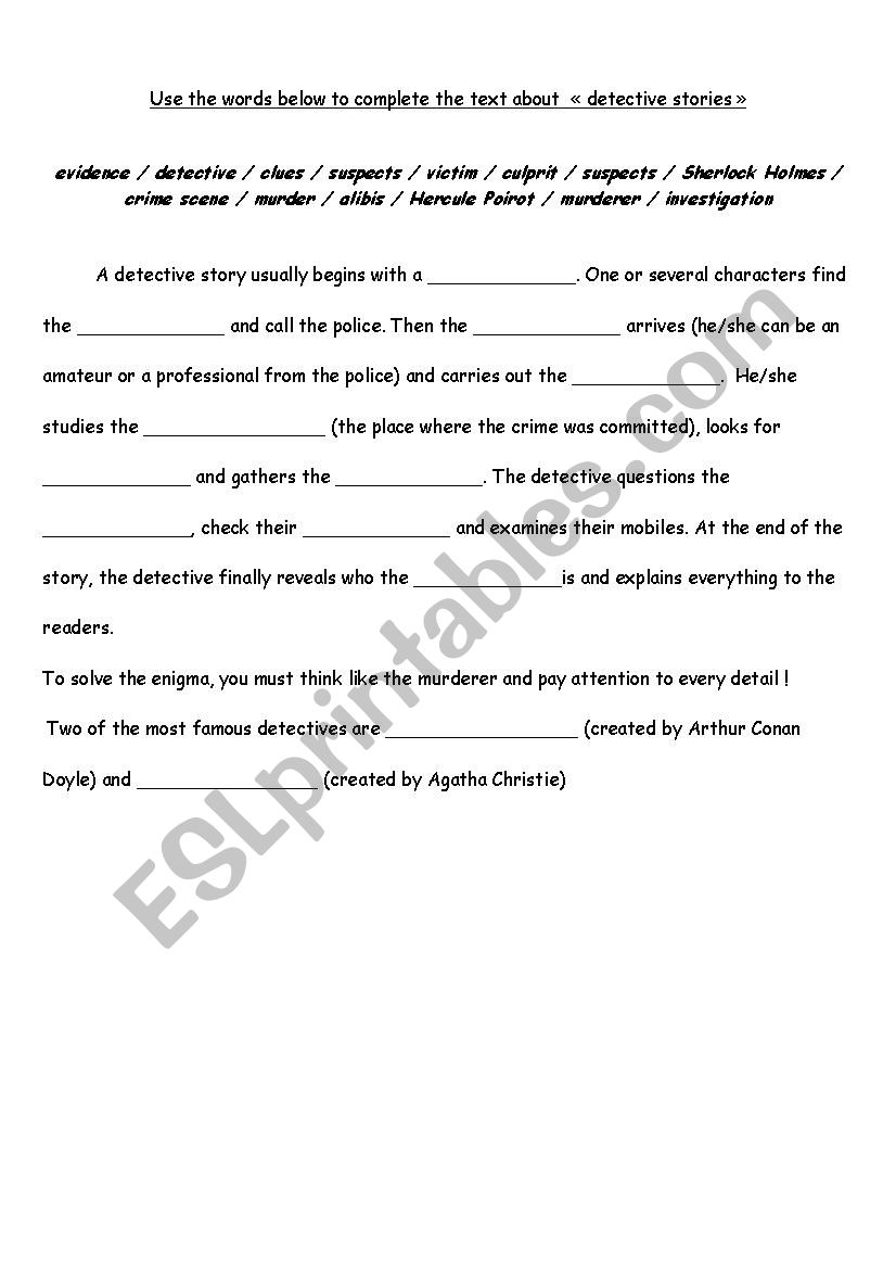 detective stories worksheet