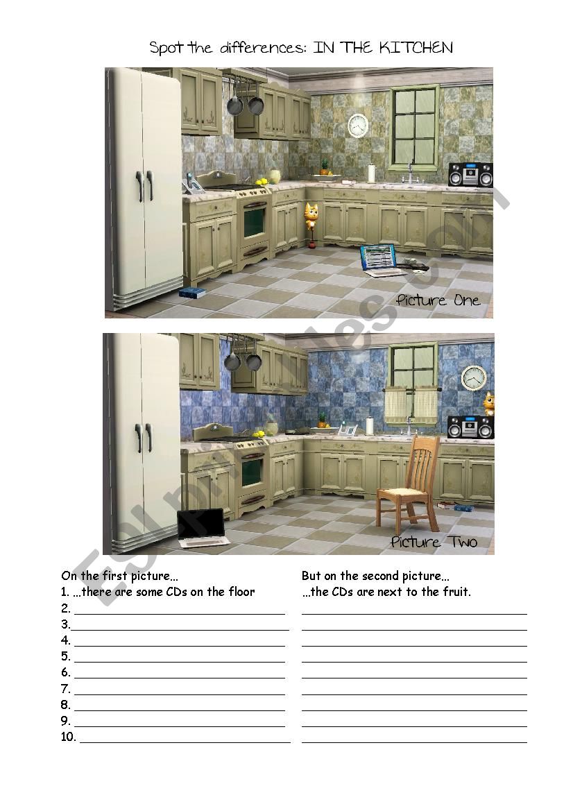 Speaking for beginners/ elementary: spot the  differences IN THE KITCHEN