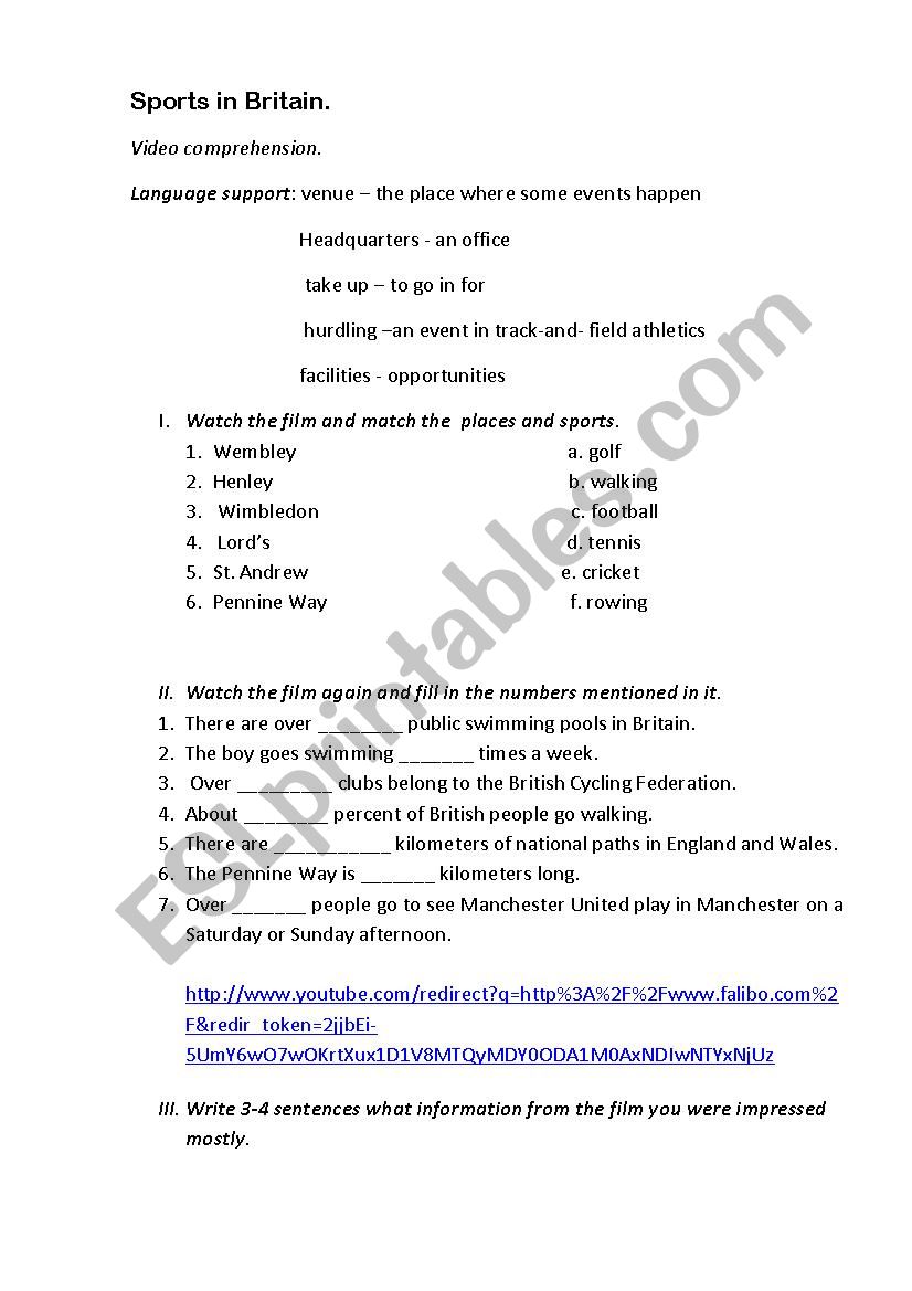 sports in britain worksheet