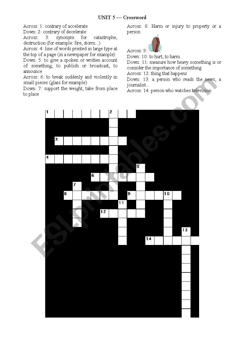 Crossword : breaking news worksheet