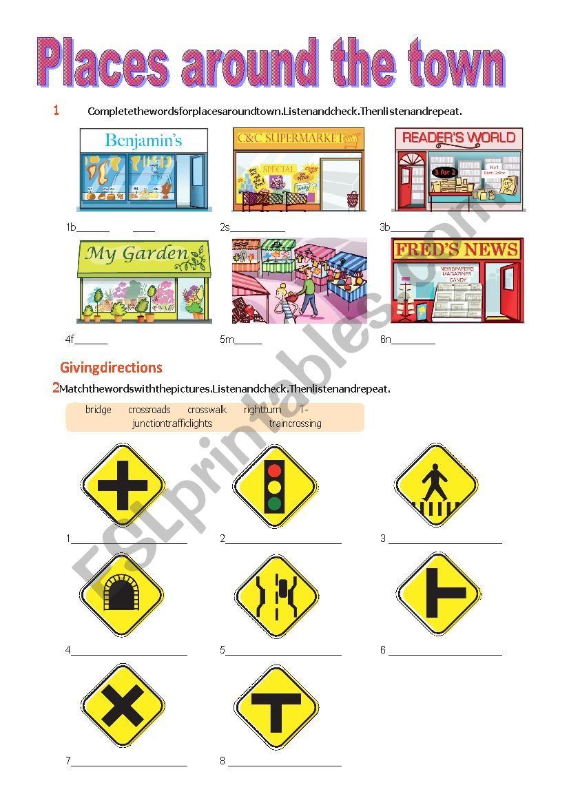 Places around the town worksheet