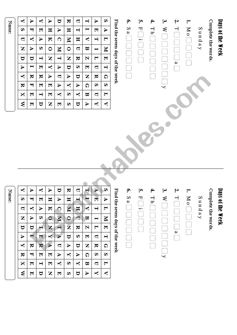 days of the week - ESL worksheet by tmoreira