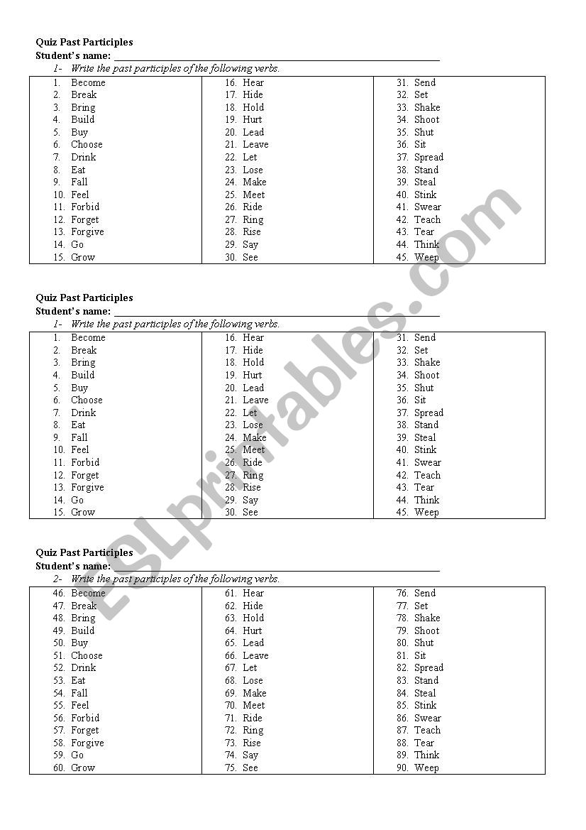 Past Participles worksheet