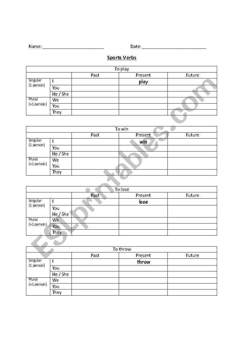 Sports Verbs worksheet
