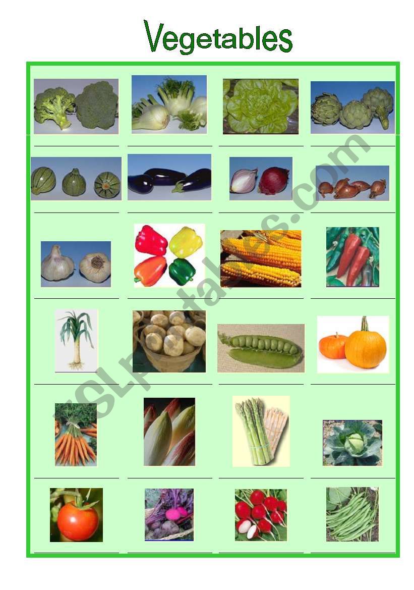 food - vegetables-legumes worksheet