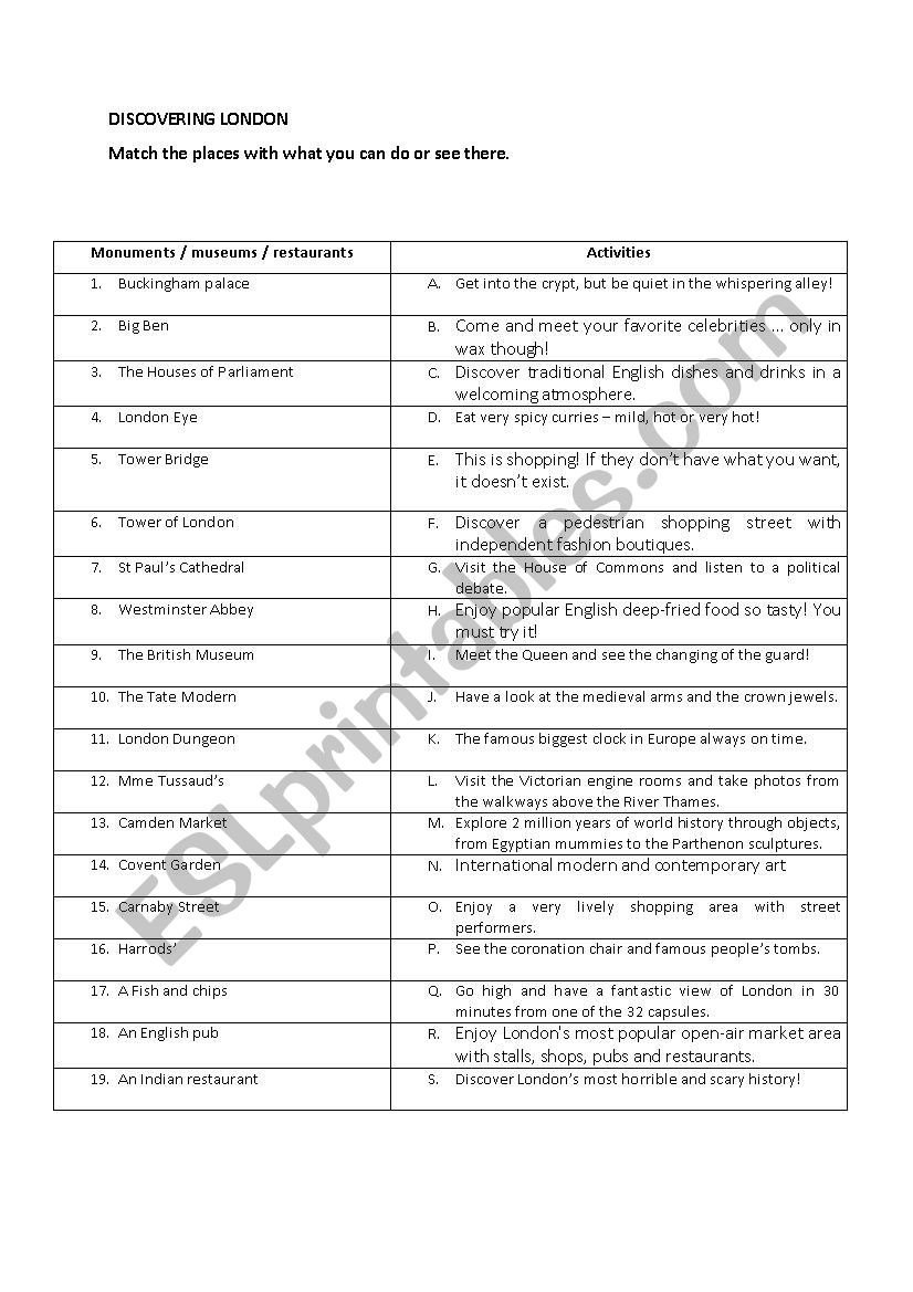 Discovering London worksheet