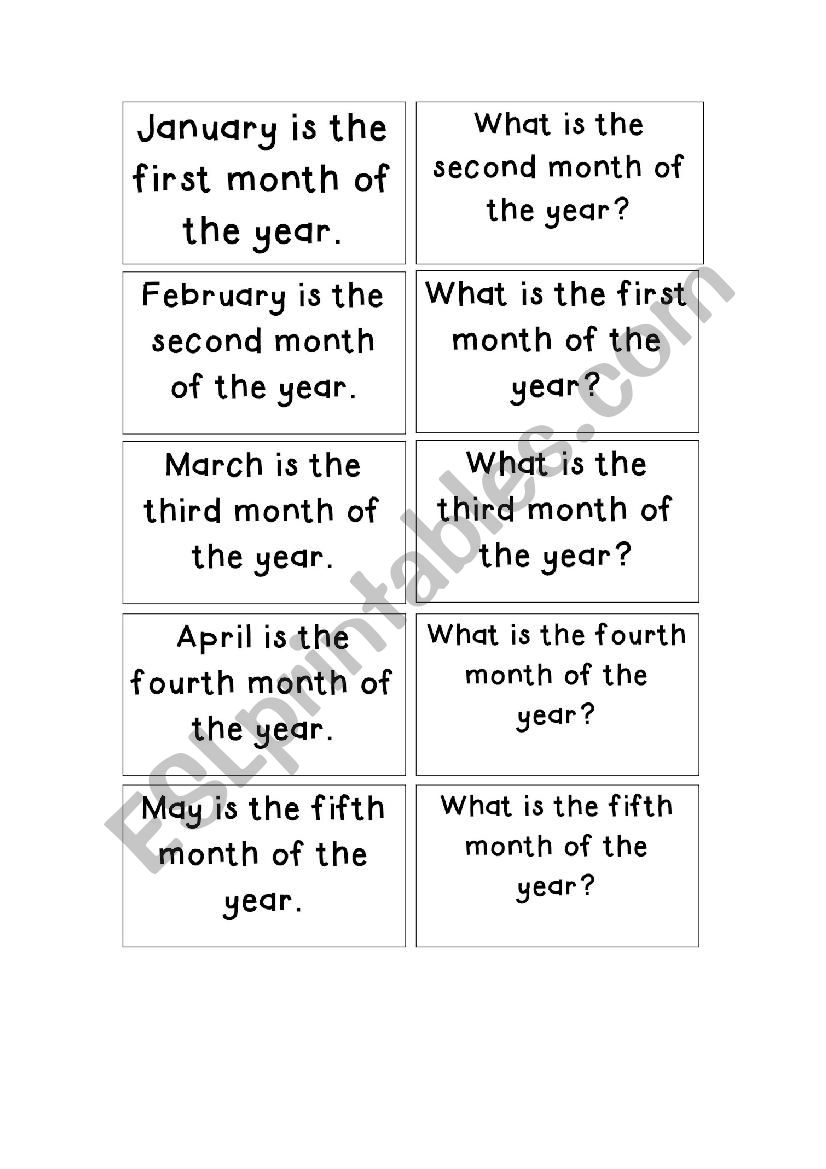 Months And Ordinal Numbers Worksheet