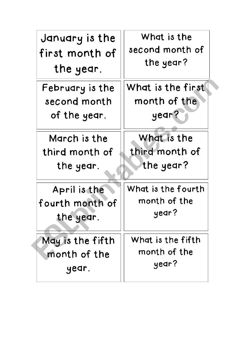 Months and ordinal numbers worksheet