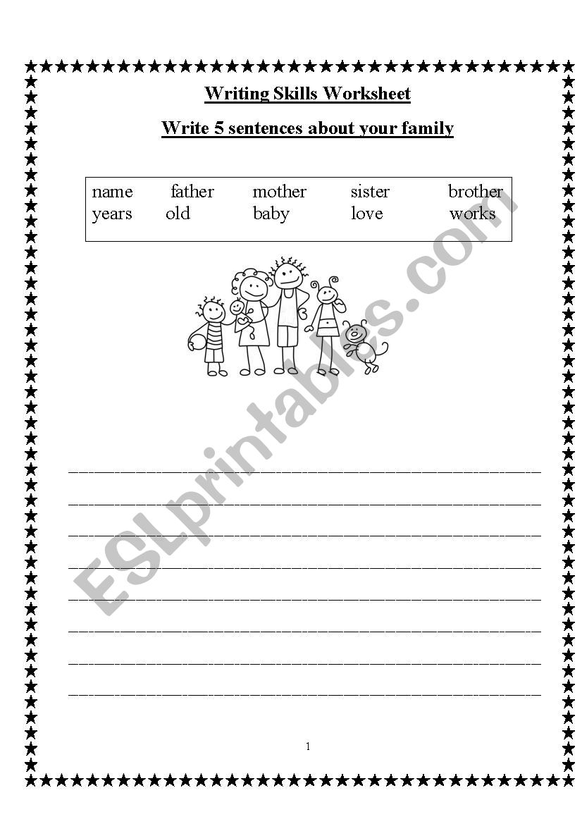 Writing Skills Worksheet, My Family