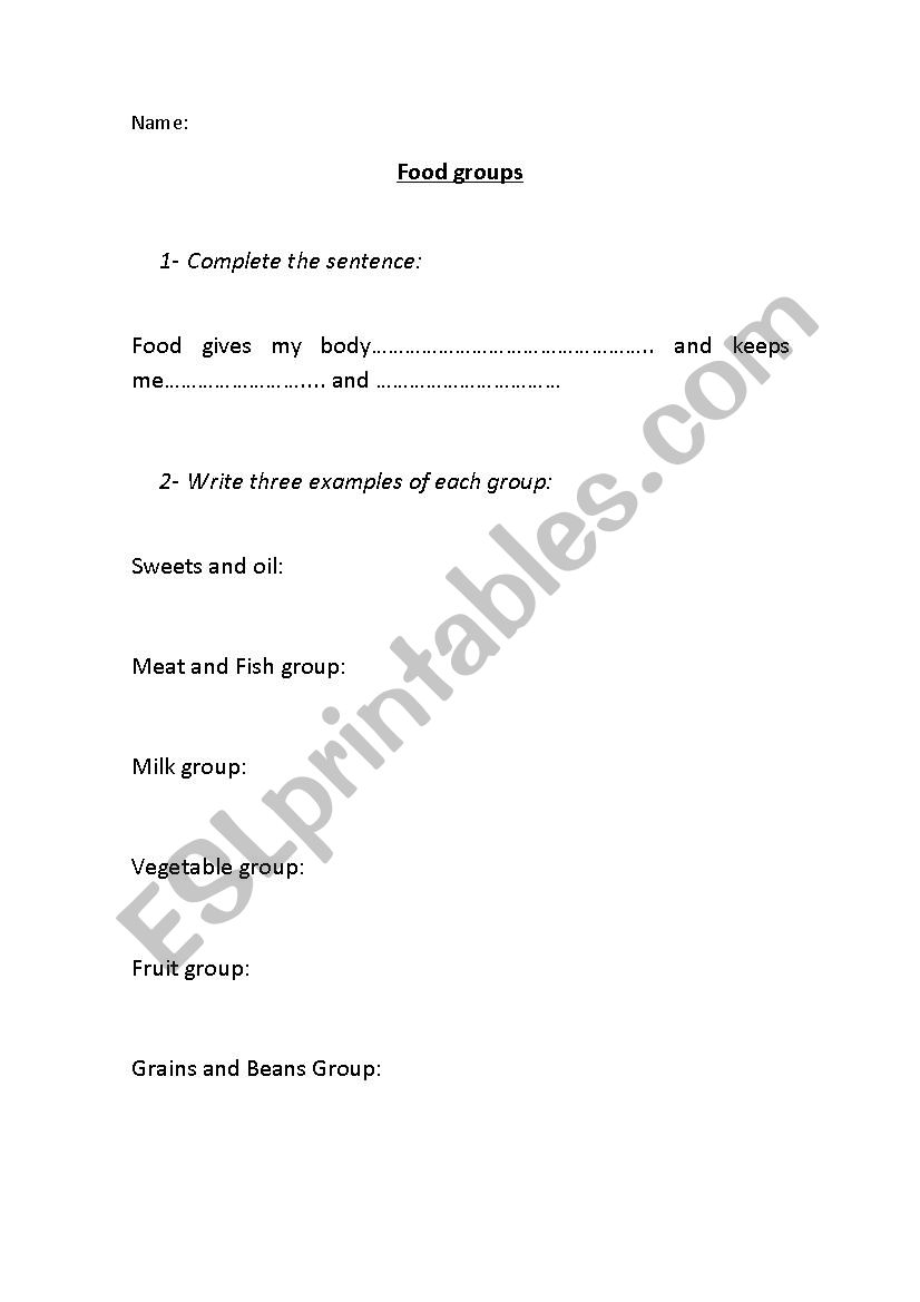 FOOD GROUPS  worksheet