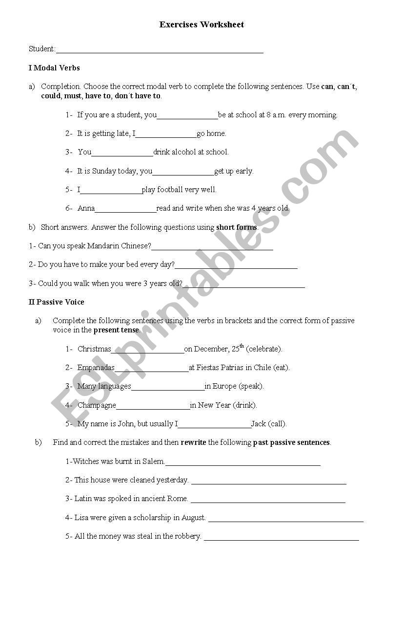 Exercises Worksheet worksheet