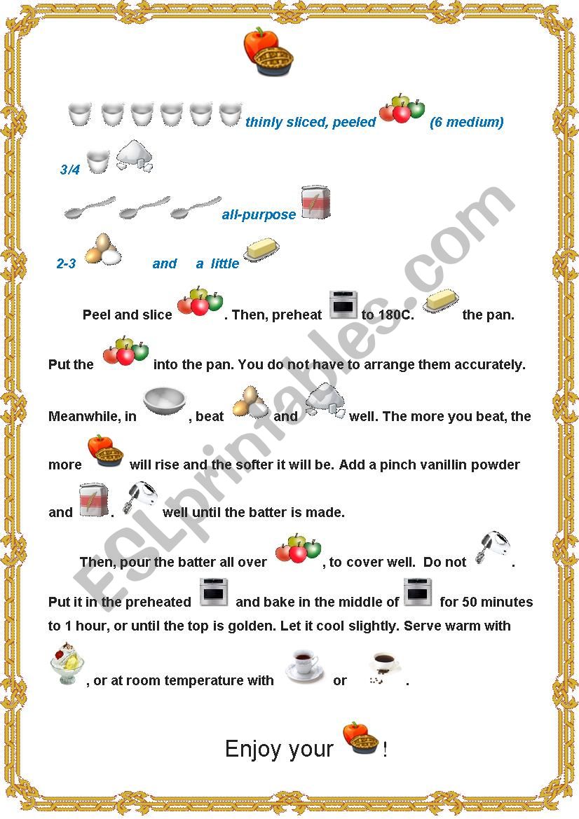 Apple Pie Recipe worksheet