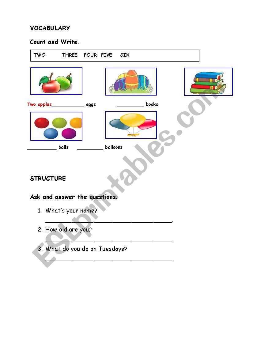 numbers worksheet
