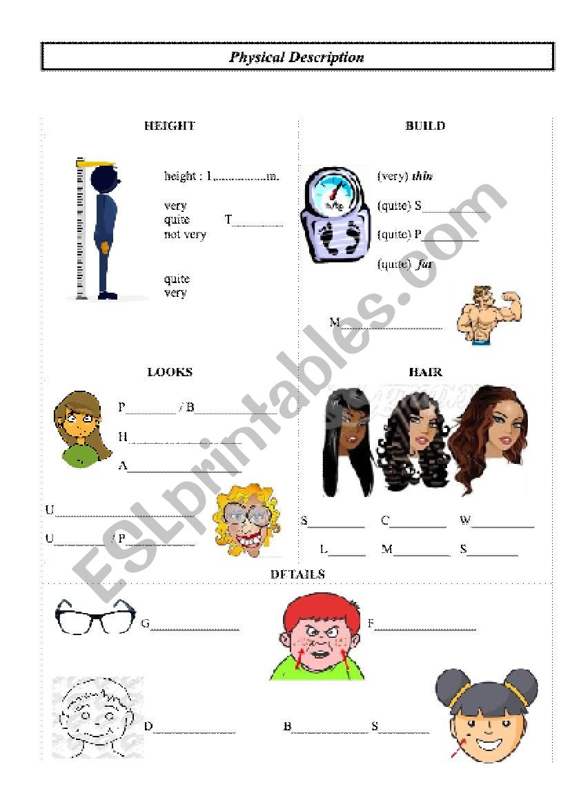 Physical description  worksheet